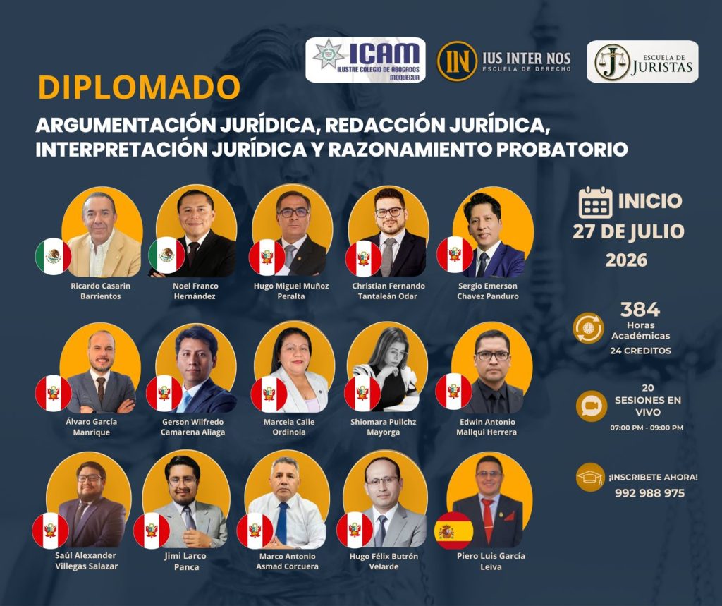 Flyer del Diplomado en Argumentación Jurídica, Redacción Jurídica y Razonamiento Probatorio
