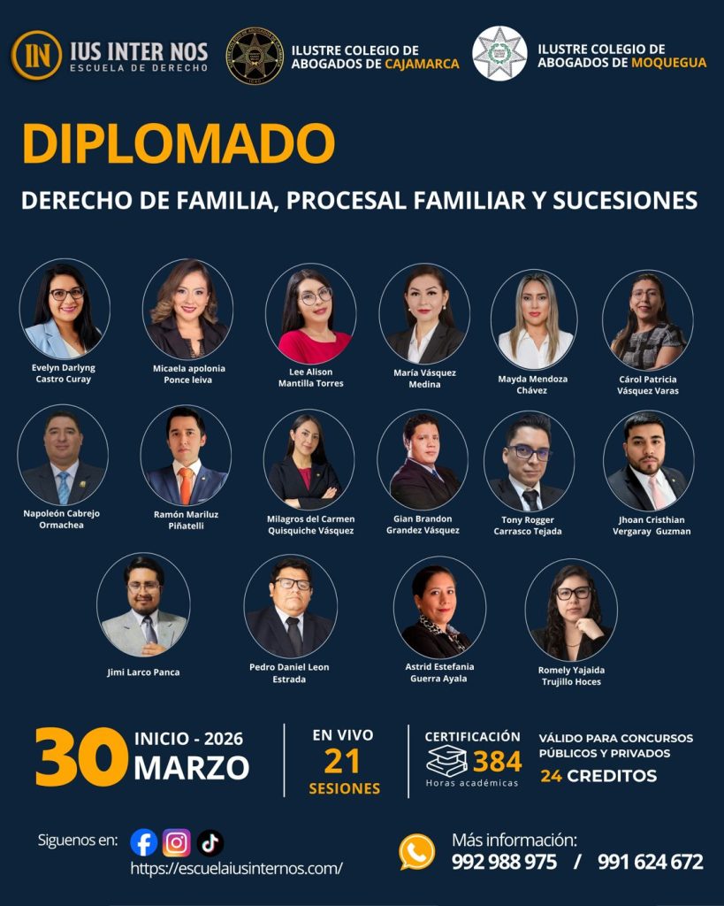Flyer del Diplomado en Derecho de Familia, Procesal Familiar y Sucesiones