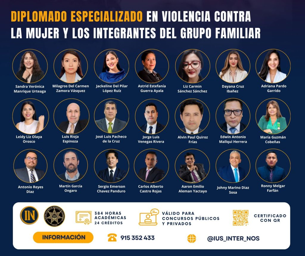 Flyer del Diplomado especializado en Violencia contra la Mujer y los Integrantes del Grupo Familiar
